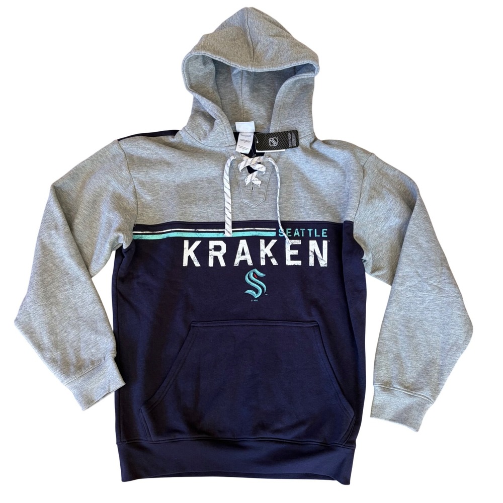 NHL Seattle Kraken Men's Lace Up Hoodie Sz Medium Navy Gray Sweatshirt NEW